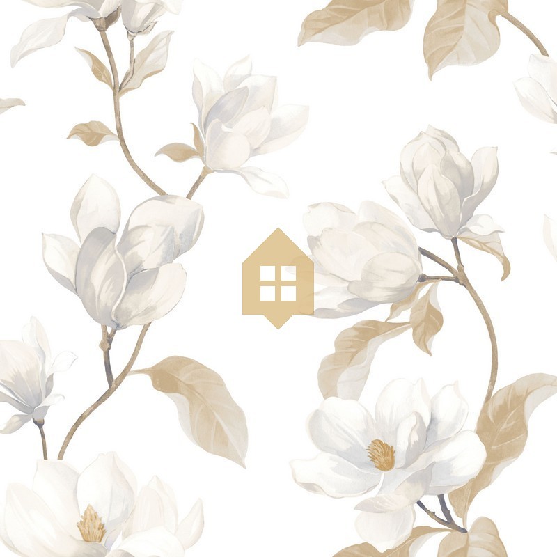 Papel pintado botánico realista Brume de Magnolia de Casadeco.