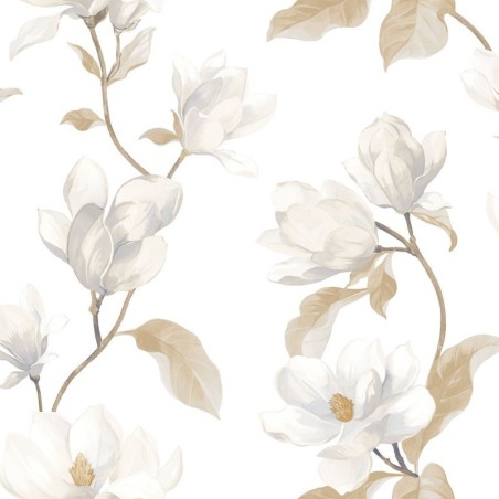 Papel pintado botánico realista Brume de Magnolia de Casadeco.