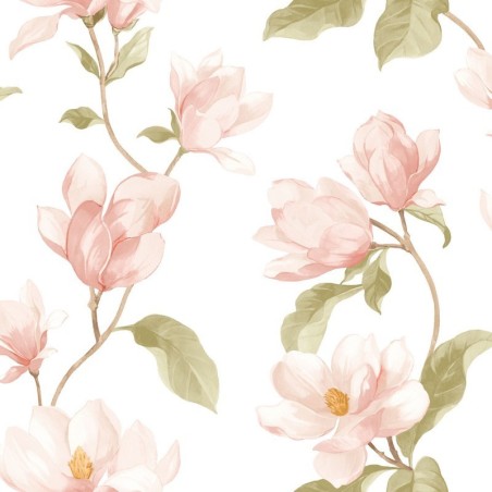 Papel pintado botánico realista Brume de Magnolia de Casadeco.