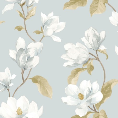 Papel pintado botánico realista Brume de Magnolia de Casadeco.