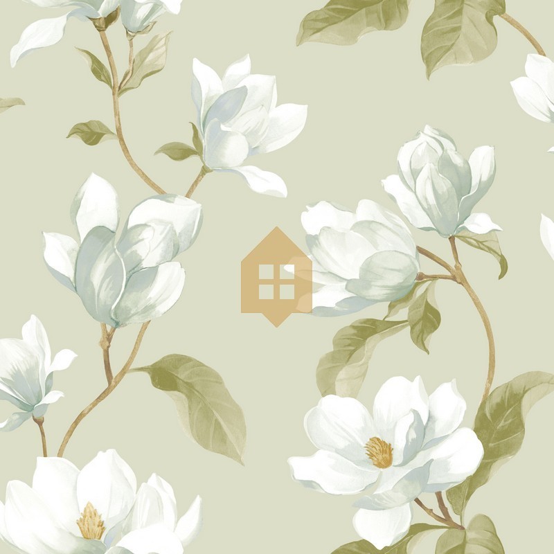 Papel pintado botánico realista Brume de Magnolia de Casadeco.