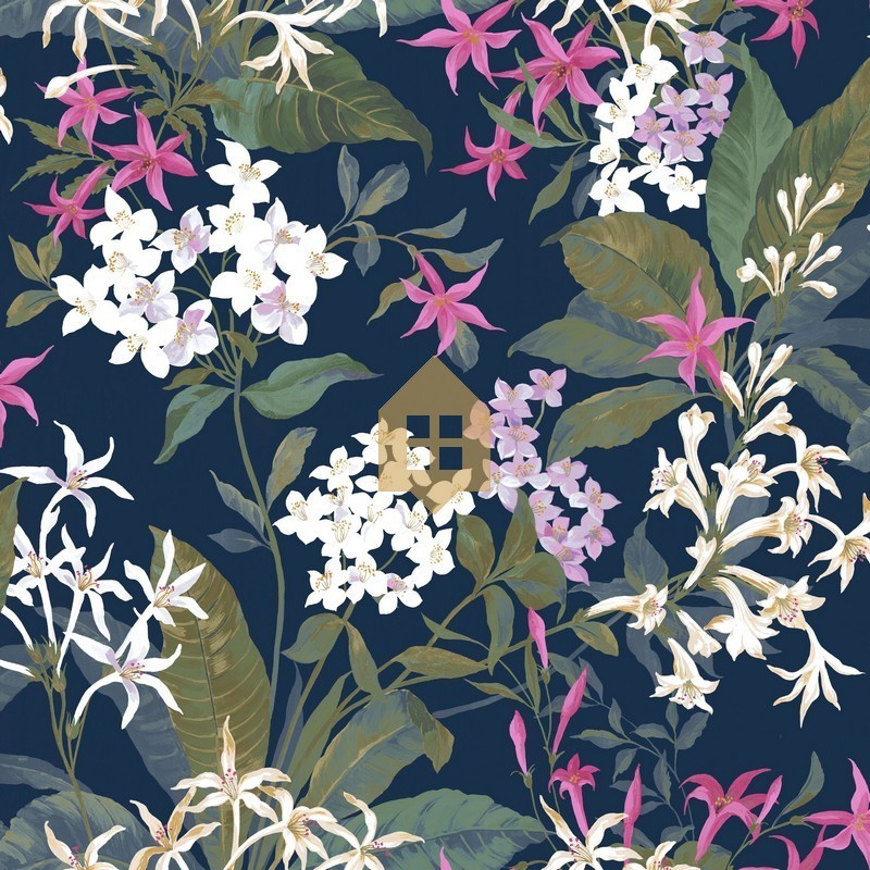 Papel pintado floral con diseño de jazmín Songe de Jasmin de Casadeco.