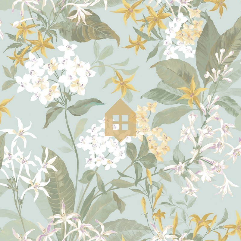 Papel pintado floral con diseño de jazmín Songe de Jasmin de Casadeco.
