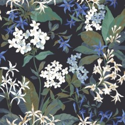 Papel pintado floral con diseño de jazmín Songe de Jasmin de Casadeco.