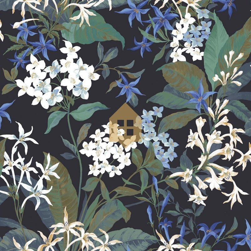 Papel pintado floral con diseño de jazmín Songe de Jasmin de Casadeco.