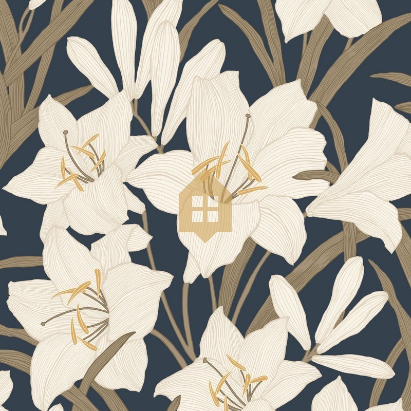 Papel pintado floral gráfico Clair de Lys de Casadeco.