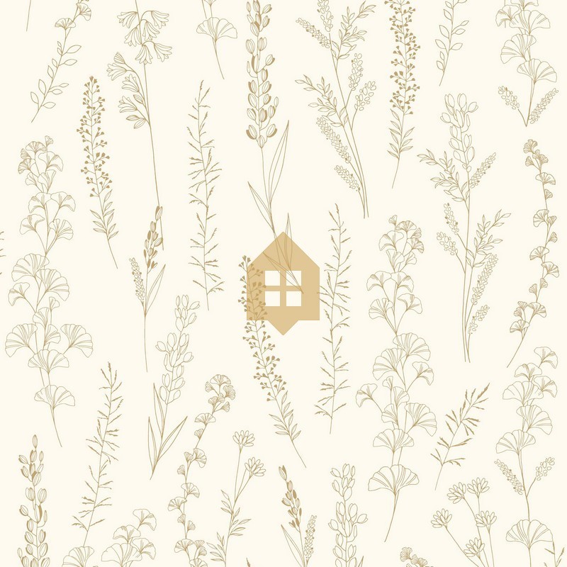 Papel pintado estilo herbario con detalles irisados Carnet Botanique de Casadeco.