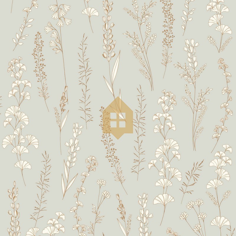 Papel pintado estilo herbario con detalles irisados Carnet Botanique de Casadeco.