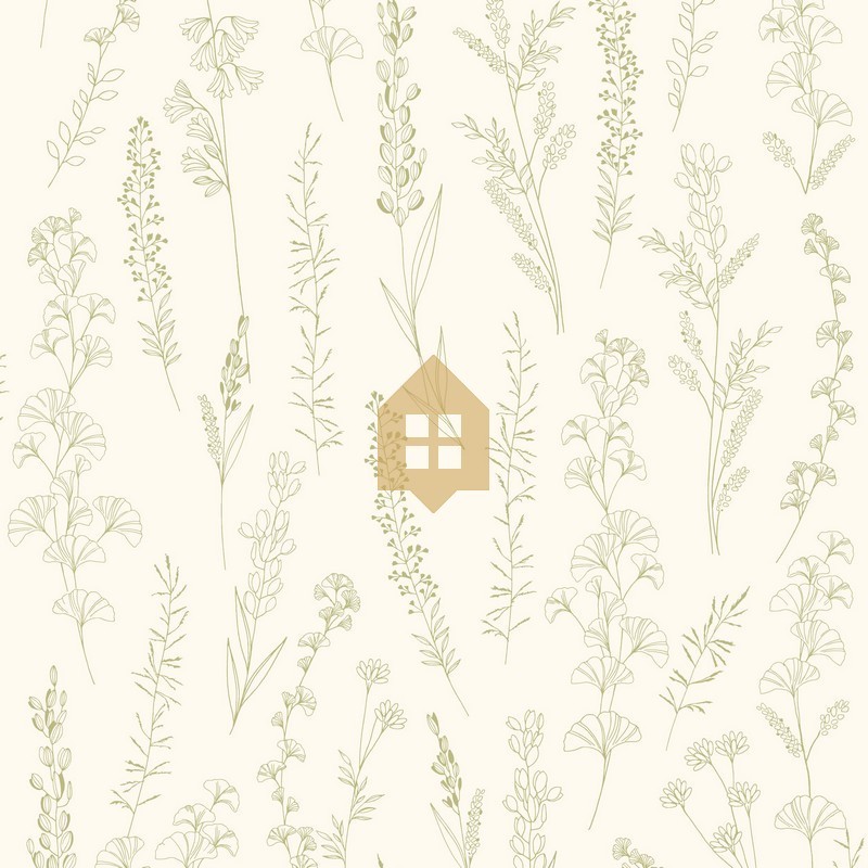 Papel pintado estilo herbario con detalles irisados Carnet Botanique de Casadeco.