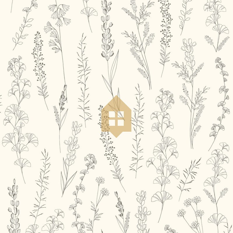 Papel pintado estilo herbario con detalles irisados Carnet Botanique de Casadeco.