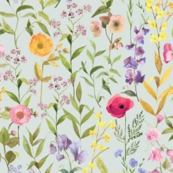 Papel pintado floral estilo acuarela Fleurs des Champs de Casadeco.