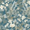 Papel pintado Lovely Field de Caselio Blue Shades con grandes ramos de flores en tonos azules y detalles en color dorado.