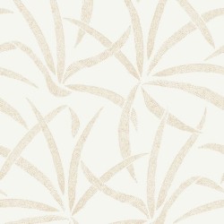 Papel pintado Filara de Caselio Blue Shades con diseño de grandes hojas, detalles metalizados y textura efecto fibra.