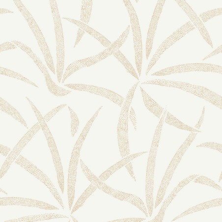 Papel pintado Filara de Caselio Blue Shades con diseño de grandes hojas, detalles metalizados y textura efecto fibra.