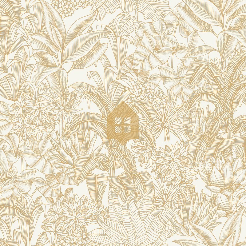 Papel pintado Palmaris de Caselio Blue Shades con motivo de hojas tropicales de líneas finas y delicadas sobre fondo liso.
