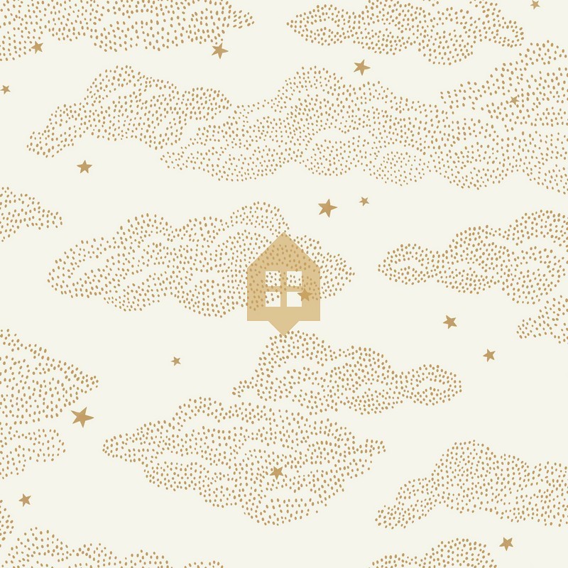 Papel pintado infantil Little Clouds de Caselio Happy Kids Club con patrón de nubes pequeñas formadas por trazos punteados.