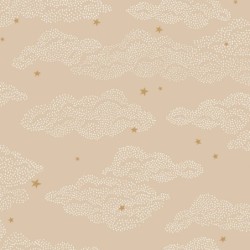 Papel pintado infantil Little Clouds de Caselio Happy Kids Club con patrón de nubes pequeñas formadas por trazos punteados.