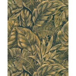 Fotomural panorámico Karipuna de Casadeco con diseño de grandes hojas tropicales y relieve con efecto 3D.
