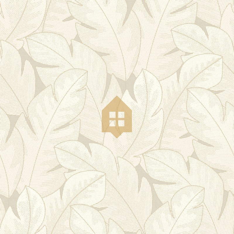 Papel pintado Yuto de Casadeco con diseño de grandes hojas estilizadas tipo pluma y efecto degradado sutil.