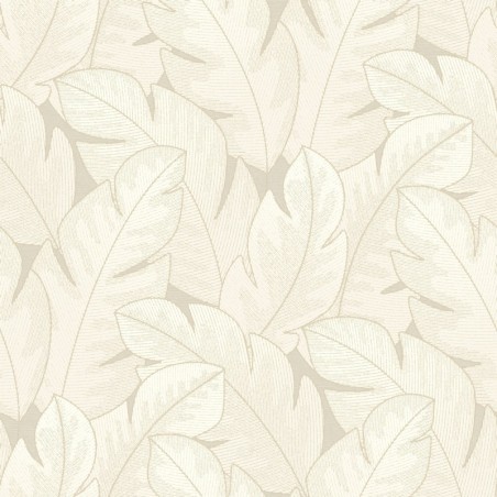 Papel pintado Yuto de Casadeco con diseño de grandes hojas estilizadas tipo pluma y efecto degradado sutil.