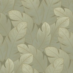 Papel pintado Yuto de Casadeco con diseño de grandes hojas estilizadas tipo pluma y efecto degradado sutil.