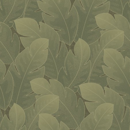 Papel pintado Yuto de Casadeco con diseño de grandes hojas estilizadas tipo pluma y efecto degradado sutil.