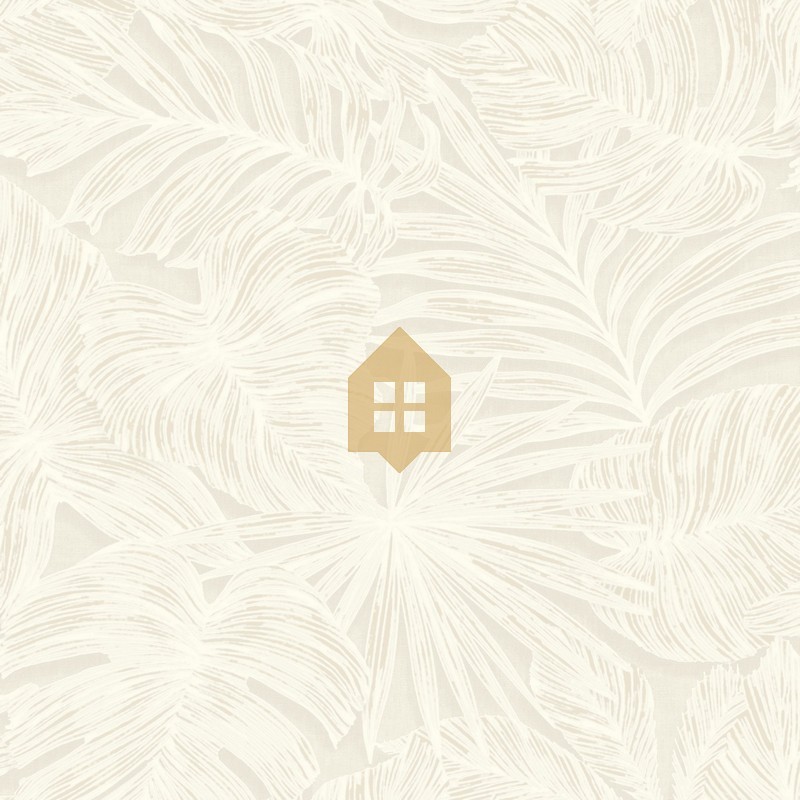 Papel pintado Granada de Casadeco con motivo de palma de gran formato y fondo de color liso con textura de grano.