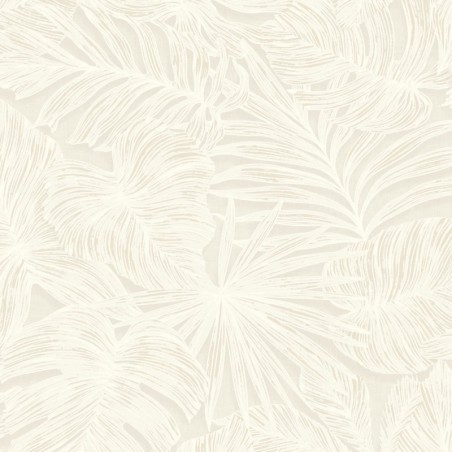 Papel pintado Granada de Casadeco con motivo de palma de gran formato y fondo de color liso con textura de grano.