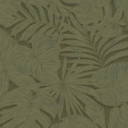 Papel pintado Granada de Casadeco con motivo de palma de gran formato y fondo de color liso con textura de grano.