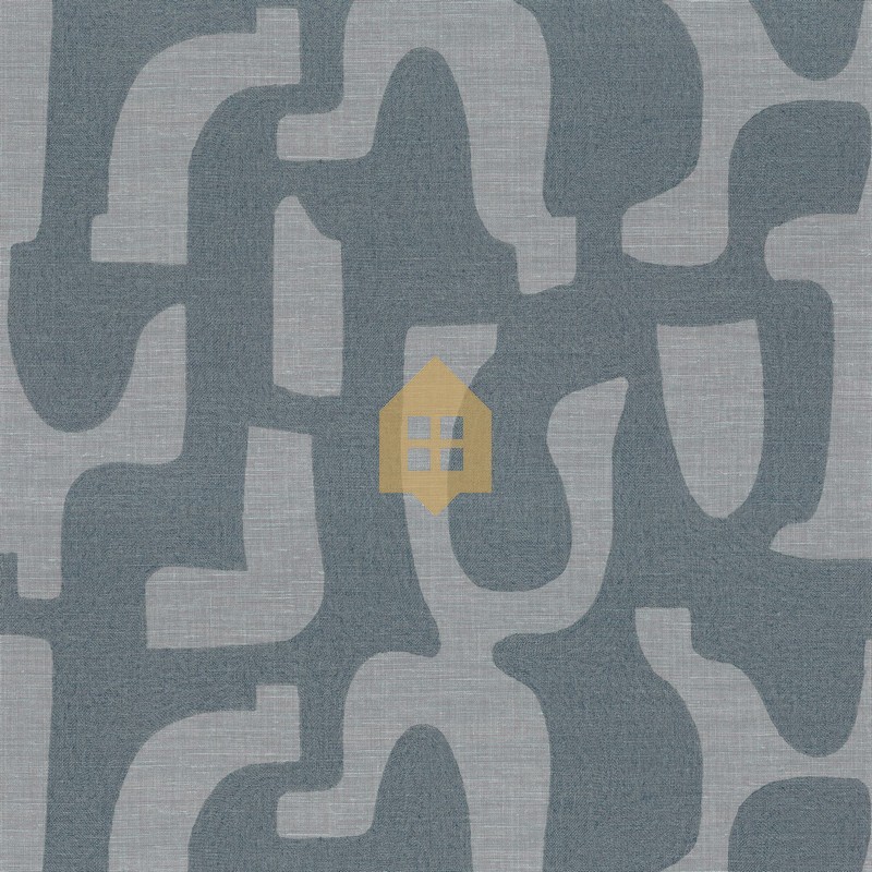 Papel pintado Seran de Casamance con diseño de formas orgánicas bordadas sobre textura de lino natural.