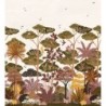 Mural panorámico Kandy de Casamance con diseño de selva tropical, aves exóticas y textura de paja natural.