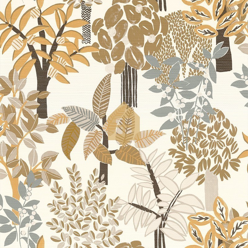 Papel pintado Peradeniya de Casamance con diseño botánico de bambúes y textura de fibra natural tipo seagrass.