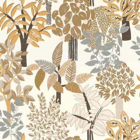 Papel pintado Peradeniya de Casamance con diseño botánico de bambúes y textura de fibra natural tipo seagrass.