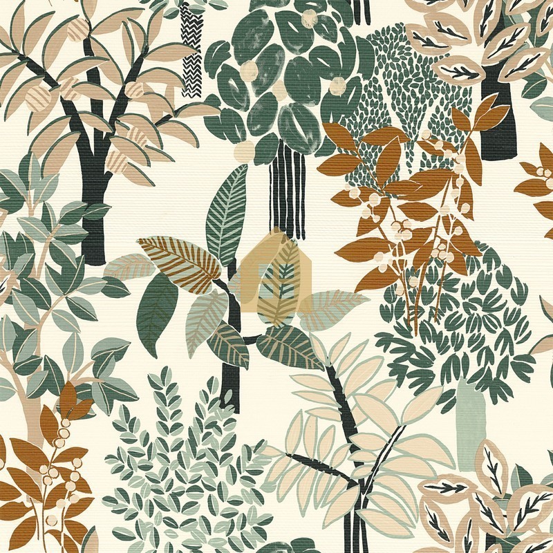 Papel pintado Peradeniya de Casamance con diseño botánico de bambúes y textura de fibra natural tipo seagrass.