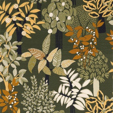 Papel pintado Peradeniya de Casamance con diseño botánico de bambúes y textura de fibra natural tipo seagrass.