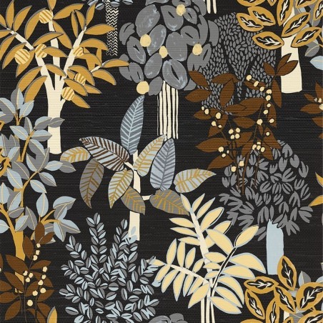 Papel pintado Peradeniya de Casamance con diseño botánico de bambúes y textura de fibra natural tipo seagrass.
