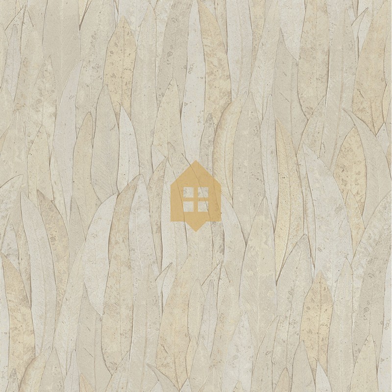Papel pintado Neluwa de Casamance con diseño detallado de hojas de eucalipto y textura que resalta las nervaduras vegetales.