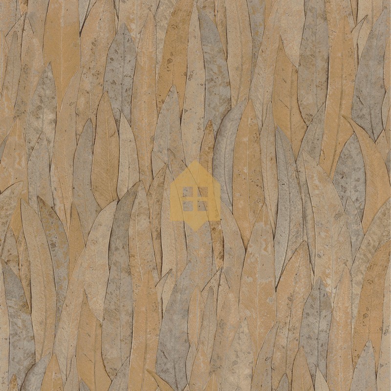 Papel pintado Neluwa de Casamance con diseño detallado de hojas de eucalipto y textura que resalta las nervaduras vegetales.