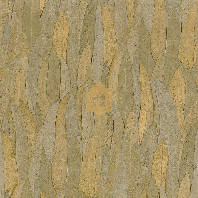Papel pintado Neluwa de Casamance con diseño detallado de hojas de eucalipto y textura que resalta las nervaduras vegetales.