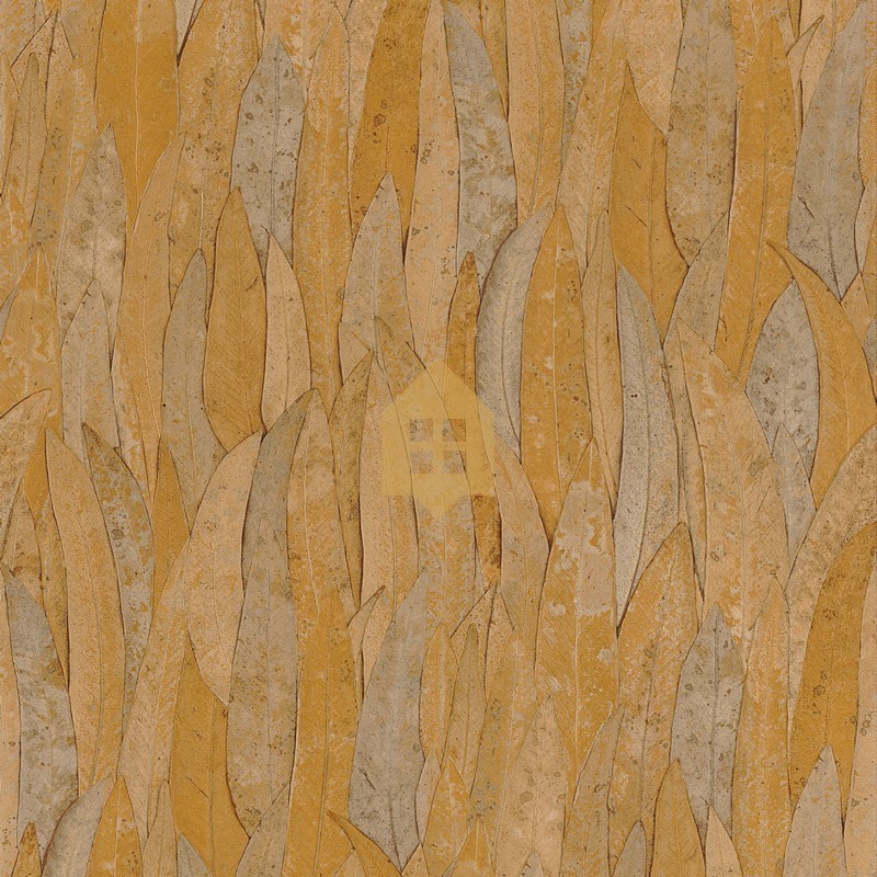 Papel pintado Neluwa de Casamance con diseño detallado de hojas de eucalipto y textura que resalta las nervaduras vegetales.