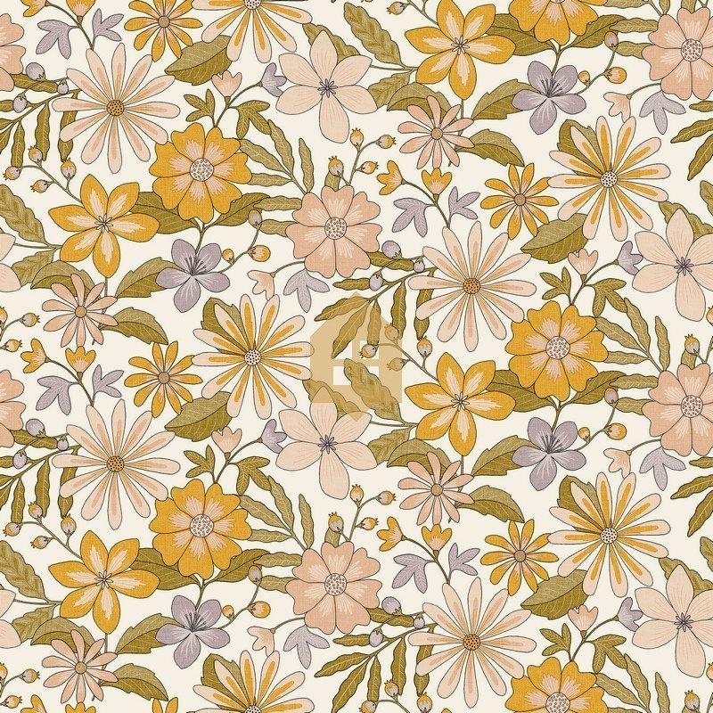 Papel pintado Emy de Caselio con diseño de patrón orgánico repetitivo y acabado vinílico de inspiración vintage moderna.