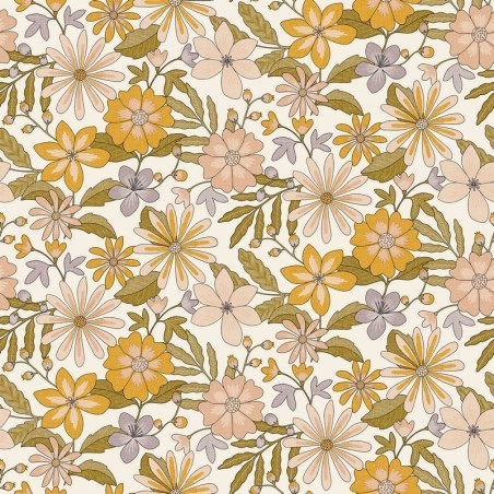 Papel pintado Emy de Caselio con diseño de patrón orgánico repetitivo y acabado vinílico de inspiración vintage moderna.
