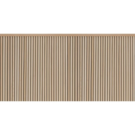 Papel pintado tipo zócalo Wood Base de Caselio con relieve tridimensional que imita paneles y molduras de madera clásicas.